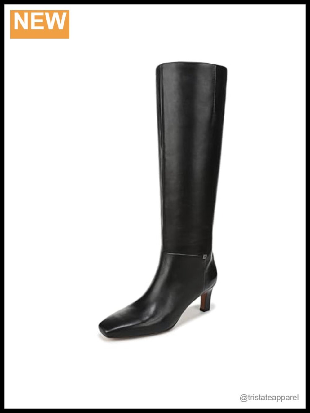 Leather Mid-Calf Equestrian Boots with Side Zipper - Square Toe Kitten Heel